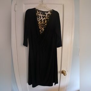 Nina Leonard Black Dress with Leopard Print
